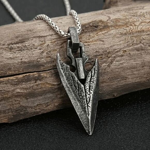 Antique Stainless Steel Arrowhead Dagger Pendant Necklace - Picture 2 of 6